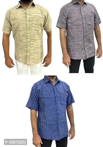 Stylish Multicoloured Cotton Casual Shirt For Men Pack Of 3-thumb0