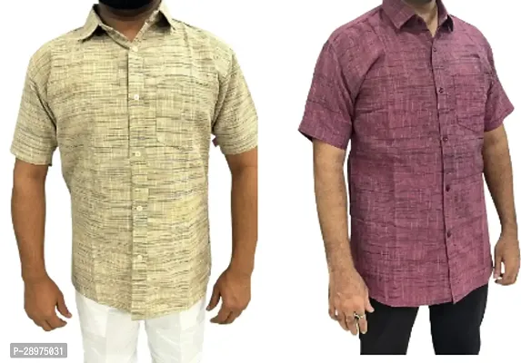 Stylish Multicoloured Cotton Casual Shirt For Men Pack Of 2-thumb0