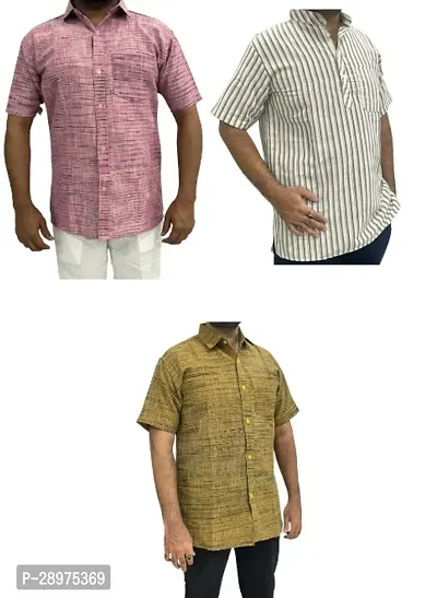 Stylish Multicoloured Cotton Casual Shirt For Men Pack Of 3-thumb0