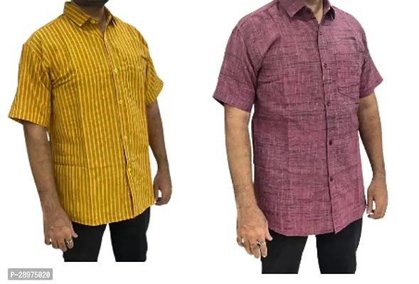 Stylish Multicoloured Cotton Casual Shirt For Men Pack Of 2-thumb0