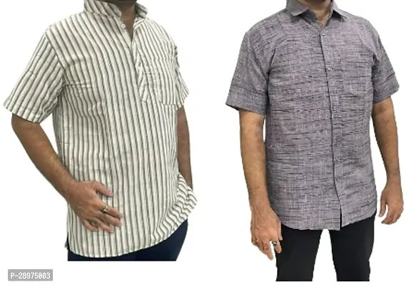 Stylish Multicoloured Cotton Casual Shirt For Men Pack Of 2-thumb0