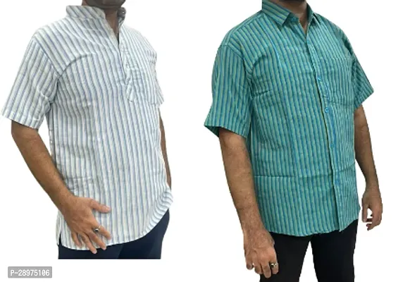 Stylish Multicoloured Cotton Casual Shirt For Men Pack Of 2-thumb0