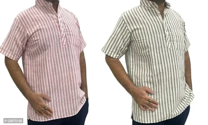 Stylish Multicoloured Cotton Casual Shirt For Men Pack Of 2-thumb0