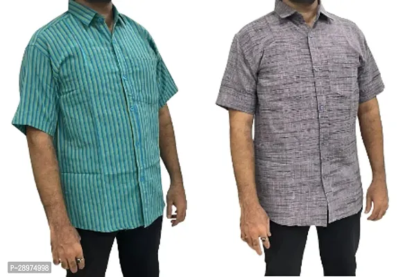 Stylish Multicoloured Cotton Casual Shirt For Men Pack Of 2-thumb0