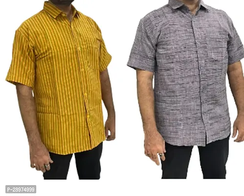 Stylish Multicoloured Cotton Casual Shirt For Men Pack Of 2-thumb0