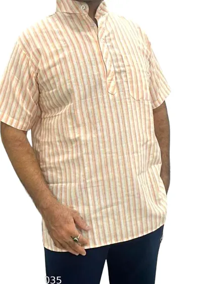 Classic Khadi Striped Short Kurta for Men