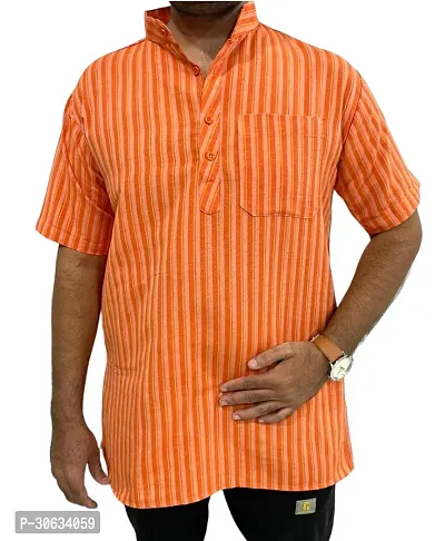 Trendy Khadi Striped Short Kurta For Men