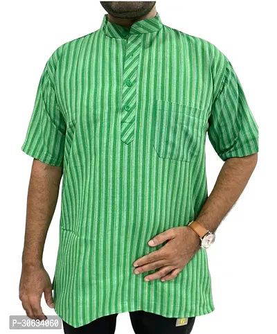 Trendy Khadi Striped Short Kurta For Men