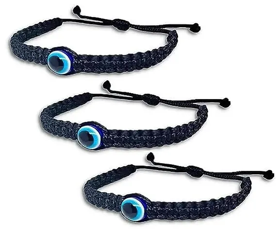 Airtick (Set Of 3pc) Adjustable Stylish Trending Evil Eye Nazar Suraksha Kavach Wrist Band Cuff Rope Bracelets For Men's And Women's