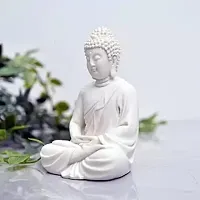 Meditation Buddha White Premium Rare Handcrafted Polymarble Meditation/Dhyan White Buddha Statue Lord Figurine/Idol-thumb1