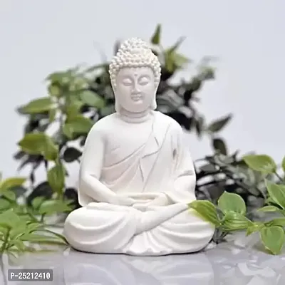 Meditation Buddha White Premium Rare Handcrafted Polymarble Meditation/Dhyan White Buddha Statue Lord Figurine/Idol-thumb0