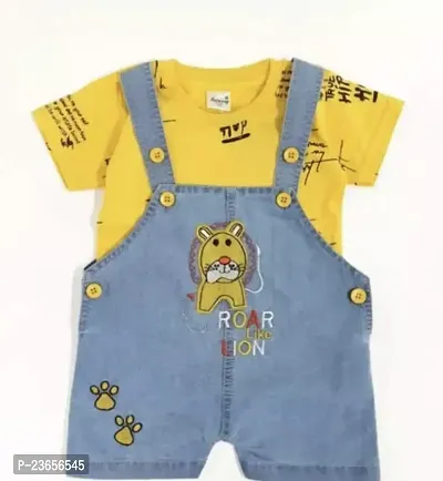 Stylish Cotton Blend Printed Dungarees For Boys