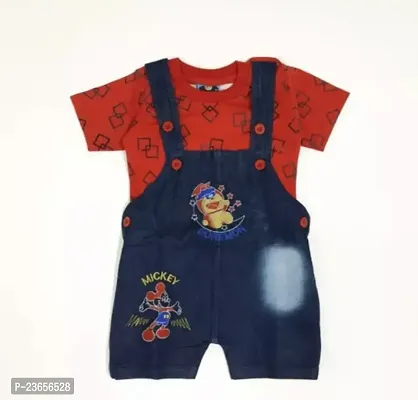 Stylish Cotton Blend Printed Dungarees For Boys