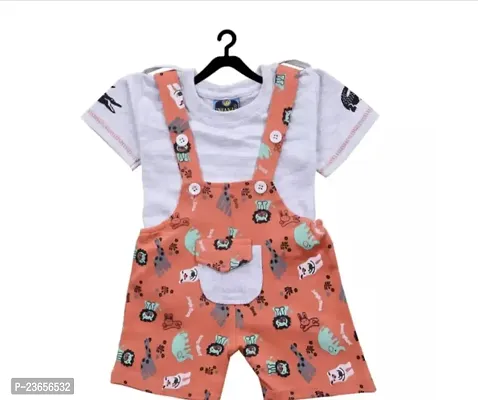 Stylish Cotton Blend Printed Dungarees For Boys