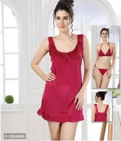 Classic Silk Blend Solid 3 Piece Nighty for Women