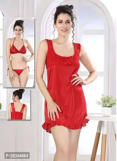 Classic Silk Blend Solid 3 Piece Nighty for Women-thumb0