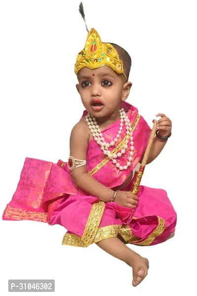 Elegant Pink Cotton Solid Krishan Dress Costume Forkids-thumb4