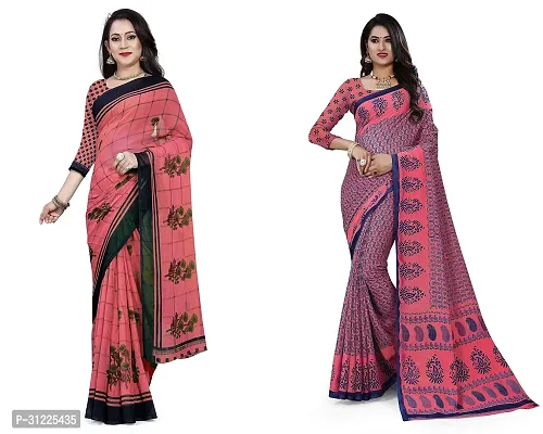 Stylish Polycotton Printed Saree without Blouse piece For Women Pack Of 2-thumb0