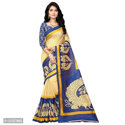 Stylish Polycotton Blue Saree without Blouse piece For Women-thumb0