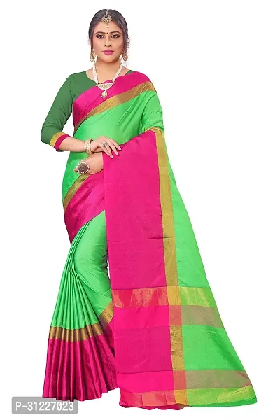 Stylish Polycotton Green Saree without Blouse piece For Women-thumb0