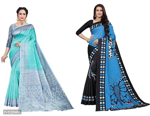 Stylish Polycotton Printed Saree For Women Pack Of 2