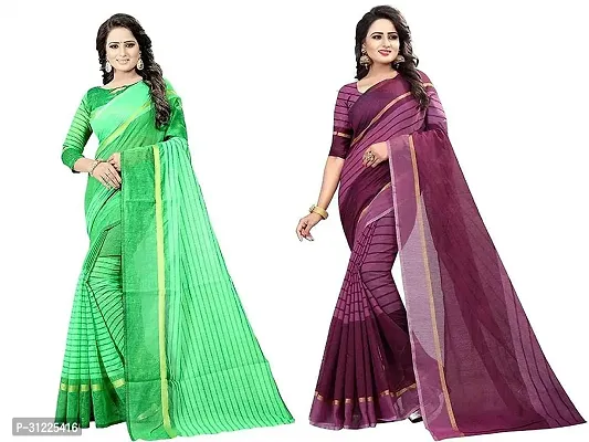 Stylish Polycotton Printed Saree without Blouse piece For Women Pack Of 2-thumb0