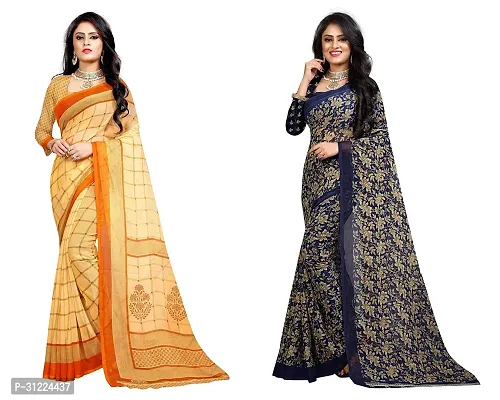 Stylish Polycotton Printed Saree For Women Pack Of 2-thumb0