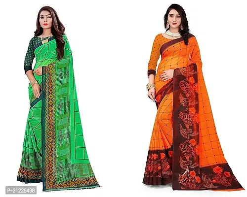 Stylish Polycotton Printed Saree without Blouse piece For Women Pack Of 2-thumb0