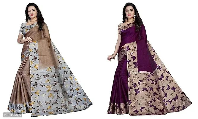 Stylish Polycotton Printed Saree without Blouse piece For Women Pack Of 2-thumb0