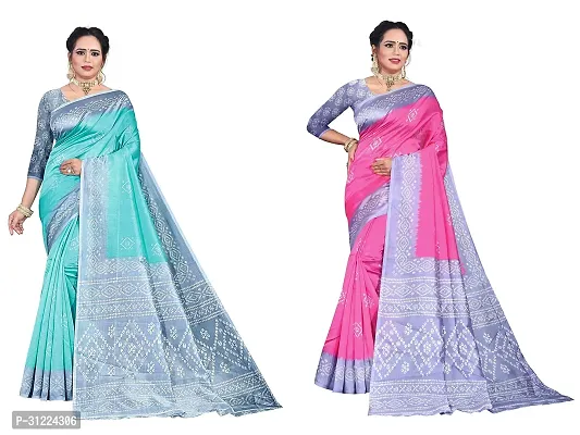 Stylish Polycotton Printed Saree For Women Pack Of 2-thumb0