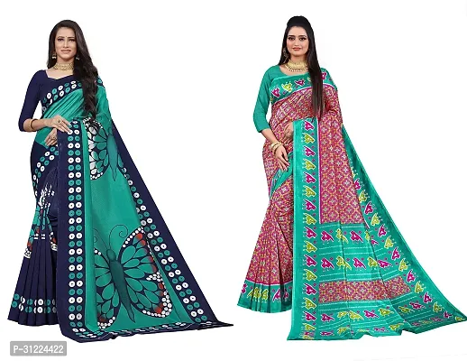 Stylish Polycotton Printed Saree For Women Pack Of 2-thumb0