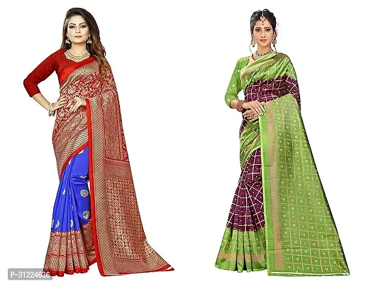 Stylish Polycotton Printed Saree For Women Pack Of 2-thumb0