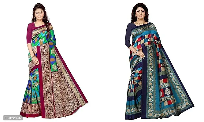 Stylish Polycotton Printed Saree without Blouse piece For Women Pack Of 2-thumb0