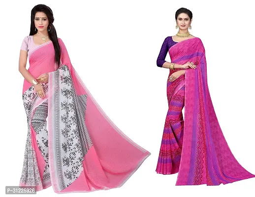 Stylish Polycotton Printed Saree without Blouse piece For Women Pack Of 2-thumb0