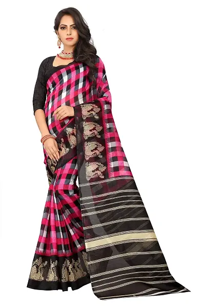 Elegant Polycotton Checked Saree without Blouse piece For Women