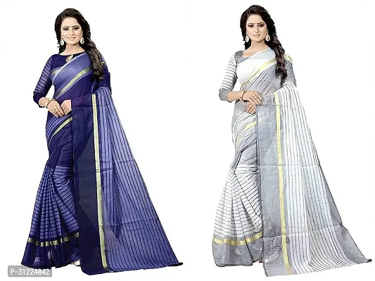 Stylish Polycotton Printed Saree For Women Pack Of 2-thumb0