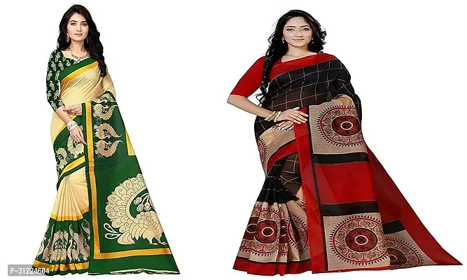 Stylish Polycotton Printed Saree For Women Pack Of 2-thumb0