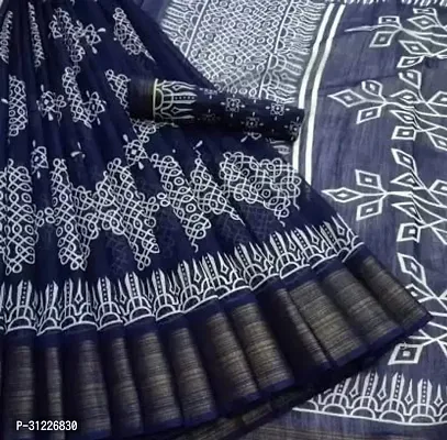 Stylish Polycotton Blue Saree without Blouse piece For Women-thumb0