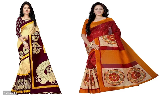 Stylish Polycotton Printed Saree without Blouse piece For Women Pack Of 2-thumb0