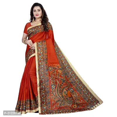 Elegant Orange Polycotton Saree without Blouse piece For Women-thumb0