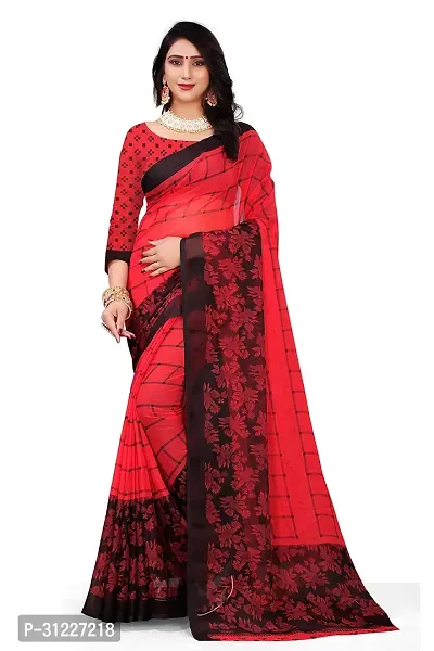 Stylish Polycotton Red Saree without Blouse piece For Women-thumb0