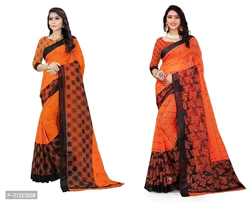 Stylish Polycotton Printed Saree without Blouse piece For Women Pack Of 2-thumb0