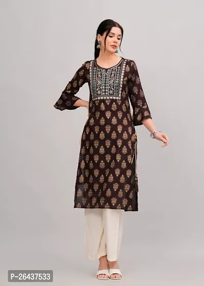 MAUKA-Brown Rayon Embroidered Women's Stitched Salwar suit(pack of 1)