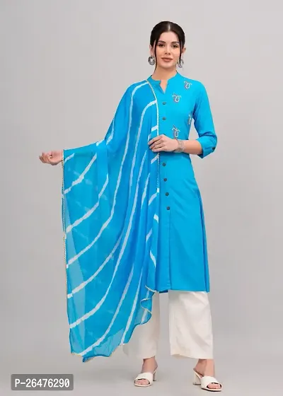 MAUKA-Blue Rayon Embroidered Women's Stitched Dupatta Set(pack of 1)-thumb0