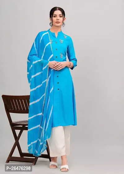 MAUKA-Blue Rayon Embroidered Women's Stitched Dupatta Set(pack of 1)-thumb3