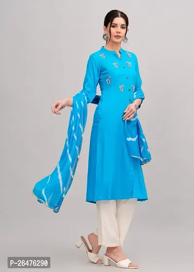 MAUKA-Blue Rayon Embroidered Women's Stitched Dupatta Set(pack of 1)-thumb5