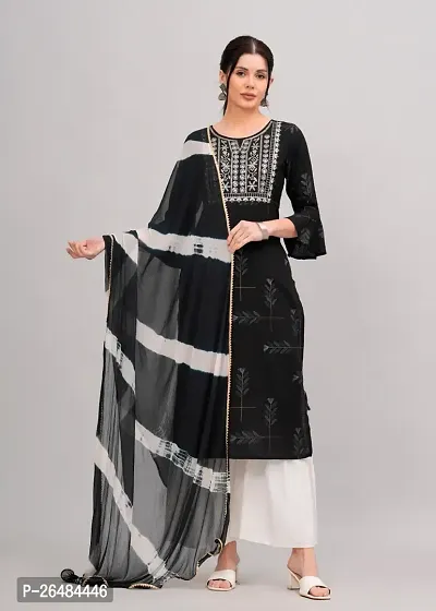 MAUKA-Black Rayon Embroidered Women's Stitched Dupatta Set(pack of 1)