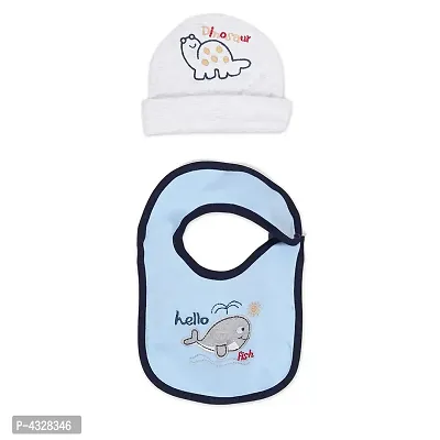 Rabbit Pocket Cotton Printed Cap Bib For New Born Baby Unisex Set of 2 Combo Pack