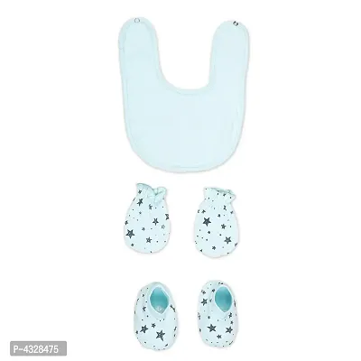 Unisex Rabbit Pocket Cotton Checked Bib Mittens Booties For New Borns - Set of 3 Combo Pack-thumb2