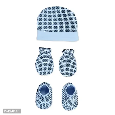 Rabbit Pocket Cotton Checked Cap Mittens Booties For New Born Baby Unisex Set of 3 Combo Pack